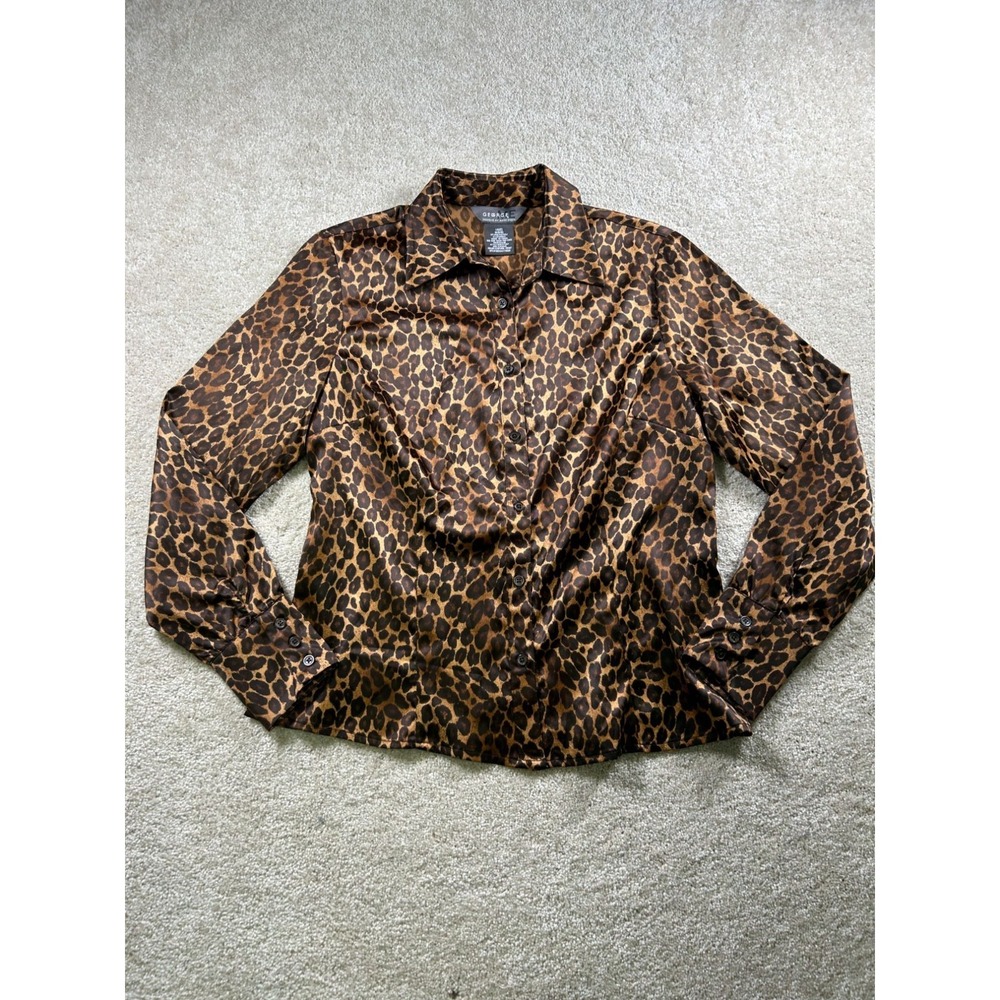 George Ladies Size M Leopard Print Button-Up Blouse MobWife